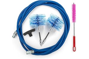 BARETTO Kit Pulizia Stufa a Pellet, Prolunga di 3 Metri per Pulizia dei Tubi della Canna Fumaria con Curvatura a 90°, Scovolino multiuso, Manico e 2 Scovoli Flex in Nylon da 80 mm e 100 mm (3 M)