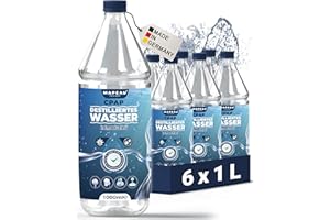 Mapeau CPAP Wasser 6 L für Sauerstoff-Geräte, CPAP Befeuchter Geräte, Inhalationsgerät, destilliertes Wasser keimreduziert für Luftbefeuchter (6x 1 Liter)