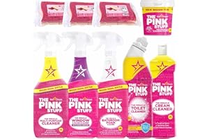‎CLEVERRY Pink Stuff Reinigungsmittel Set - Reinigungspaste 850g Mehrzweckspray Badezimmer-Schaumreiniger Glasreiniger 850ml Toilettenreiniger 750ml Cremereiniger 500ml Bundle mit 6x Cleverry Schwamm