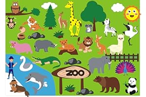 WATINC Fieltro Storyboard Zoo 42p 3.5Ft Preescolar Wild Jungle Animals Storytelling Franela Tablero Safari Animales Aprendizaje temprano Kit de Juego Educativo Colgante Juguetes