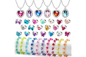 XFFFUN 36 PCS Kids Jewellery Sets for Girls Age 4-6, Kids Bracelet Kit Necklace Box Rings, Girls Jewellery Princess Dress Up with Birthday Gift Set 3 4 5 6 7 8 Year Old