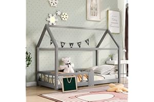 Moimhear Kinderbett, Hausbett 90 x 200 cm, Kleines Hausdesign, Kiefernholz Haus Bett for Kids