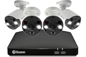 Swann Professional NVR Security System with 2TB HDD, 4 Camera 8 Channel, PoE, 4K UHD, Face Recognition, Indoor Outdoor Wired CCTV, Colour Night Vision, Heat Motion Sensing, Spotlights, 887804FB
