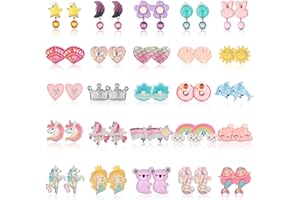 CASSIECA 25 Paires Boucles d'Oreilles Clips Princesse Bling Fleur Coeur - Dress Up Enfants