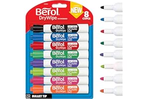 Berol Dry Wipe Whiteboard Marker Pens | Bullet Tip | Assorted Colours | 8 Count Dry Erase Markers
