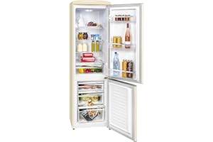 Exquisit® Frigorífico Combi Retro, 244L, Clase E, Color Magnolia Blanco, Cajón Verdulero, Altura Regulable, Tiradores Retro, Estantes de Cristal, Consumo 202 kWh/año, Medidas 183x54,5x57,5 Cm.