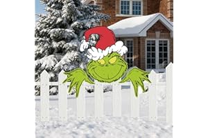 KUPITM6 Outdoor Decorations Christmas, Christmas Theme Yard Sign for Garden Fence Decorations, Christmas Tree Topper, Green Fence Peeker for Christmas Holiday Lawn Sign Decorations