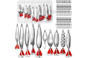 Realure 10 Pcs Spoons Fishing Lures Set - 5g & 8g Silver Metal With Treble Hooks for Saltwater Freshwater, Pike Trout Bass Sea Tackle