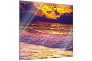 'Bilderdepot24 tableau Plage coucher de soleil sur verre III ", 30 cm x 30 cm