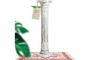 livasia Elegant Wooden Flower Column in Antique Look - 100 cm - Decorative Column Made of Albizia Wood, Handmade, Sustainable and Unique from Bali, Perfect for Living Room, Hallway or Garden (White)