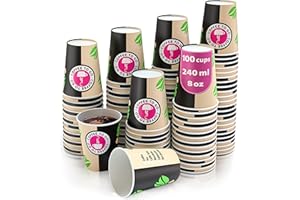 CUPCUP 100 Gobelets Carton pour Café à Emporter - Gobelets Jetables - Tasse Café 240ml pour Servir Le Café, Le Thé, des Boissons Chaudes et Froides