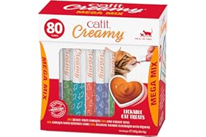 Catit Creamy Variety Pack Lickable Cat Treats for Cats and Kittens, Cat Treat Licky Snack, Grain-Free Lick Treat, 80 x 10g Multipack