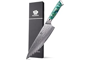 WILDMOK Cuchillo de chef de cocina japonés de Damasco de 20 cm, cuchillos con mango de resina y acero VG10, incluyen caja de regalo