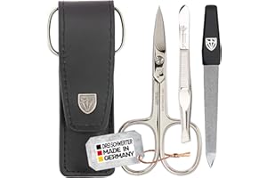 ‎DREI SCHWERTER DREI SCHWERTER - 3-tlg. Nagelpflegeset 'Venezia' | Hochwertiges Maniküre Pediküre Set in Echtleder Nageletui, Farbe Schwarz. MADE IN GERMANY | Inhalt: Nagelschere, Pinzette, Saphirnagelfeile