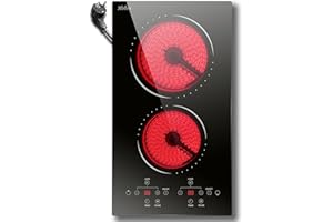 ‎HOBSIR HOB Glaskeramikkochfeld 2 Zonen mit Stecker, Hobsir Einbau Tragbar Kochfelder 30cm, 3000W, Touch-Steuerung, Doppel Zone, 9 Heizstufen, Sicherheitssperre, Zeitschaltuhr, 230V