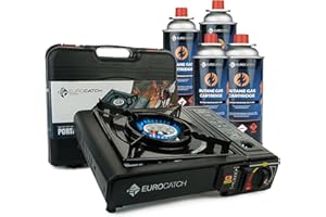 Eurocatch Fornello da campeggio - Fornello a gas - Inclusi 4 bombolette gas