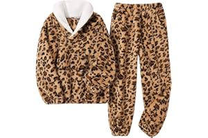 ESHOO Girls Boys Fuzzy Pants Set Fleece 2 Piece Outfits Kids Fall Winter Flannel Loose Fluffy Pullover Sweatshirt Top Pants Loungewear Homewear