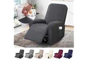 BOYIFEIJIE 1-Sitzer Sessel Überzug, Sesselbezuge Stretch mit Taschen, All-Inclusive Streifen-Jacquard Sesselschoner für Fernsehsessel Relaxsessel Sesselhusse (Dunkelgrau, 4-Teilig)