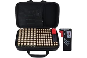 Peyyargo Hart Batterie Organizer Aufbewahrungsbox kompatibel mit 122 Batterien AA AAA C D 9V (Batterien sind Nicht enthalten), S Größe Tasche