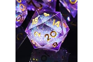 SIQUK 7 Stück Würfel Set Polyedrische Würfel Liquid Core Würfel D4 D6 D8 D10 D12 D20 D% Spielwürfel für DND RPG MTG, Violett