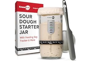Kneadace Kit de démarrage au levain avec bande d'alimentation avec date marquée, thermomètre, grattoir, bocal à large ouverture pour une alimentation facile