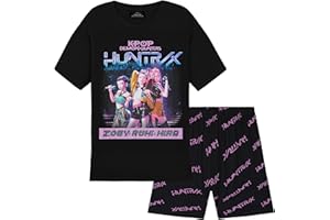 KPop Demon Hunters Official Girls Pyjama Set 5-14 Yrs, 2 Pcs Pjs Shorts & T-shirt, Huntrix Saja Boys Derpy Tiger Merch Gifts