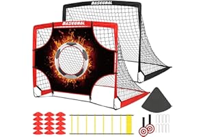 BASEGOAL But de Foot Enfant Extérieur, 3 en 1 Cage de Foot Portable avec Tissu Cible, Cônes, Convient comme Cadeau d'anniversaire ou de Vacances pour Les Amateurs de Football(120x90cm)