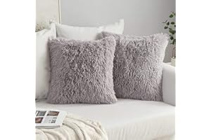 MIULEE zestaw 2 poszewek na poduszki ze sztucznego futra, dekoracyjne, do przytulania, przytulne, miękkie poszewki na poduszki na kanapę, puszysta poszewka na poduszkę na sofę, 60 x 60 cm, szare