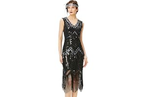 BABEYOND 1920 Flapper Robe Charleston à Sequins Robe soirée Frange Paillettée Style années 20 pour Great Gatsby Party, Bal, Soirée, Cocktail