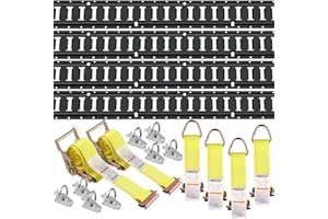 VEVOR Kit de rails d'arrimage E-Track, 18PCS 1524 mm, avec 4 rails acier, 8 anneaux d'ancrage toriques, 4 attaches anneau D, 2 sangles à cliquet, accessoires fixation pour motos, cargo, vélos, 907 kg