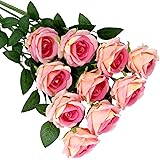 Olrla 10Pcs künstliche Samt Rose Blumen, gefälschte blühende rosa Rose, Brautsträuße für Hochzeit Geburtstagsfeier Arrangemen