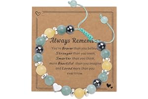Emereau Natural Stone Inspiring Bracelet for Teenage Girls Gifts, Adjustable Green Crystal Beaded Anxiety Bracelet for Women Ladies Birthday Christmas Friendship Strength Bracelets Gifts with Card