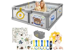 LUXBABY Parque Infantil Bebe 120x120cm - Alfombra Acolchada+ Juguete Mordedor+ Bolas+ 6 Anillas+ Bolsa Transporte - Parque Bebe Vista 360º - Playpen Baby Maxima Seguridad - Fácil De Montar Y Divertido