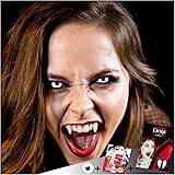 FXCONTACTS Großes Halloween Set, Zombie Kontaktlinsen + Vampirzähne + Kunstblut Kapseln, Vampirzähne passend zum horror Kostü