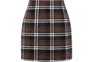 DINGJIUYAN Plaid Mini Skirts for Women- High Waist A line Fall Winter Bodycon Pencil Skirt Faux Wool Tartan Tube Clothing