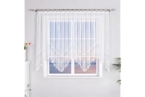 HeichkelL Przezroczysta zasłona, żakardowa, szal taśmowy, 1 sztuka, uniwersalna taśma do przechowywania, taśma marszcząca, do salonu, sypialni, biała, wysokość 145 x 300 cm