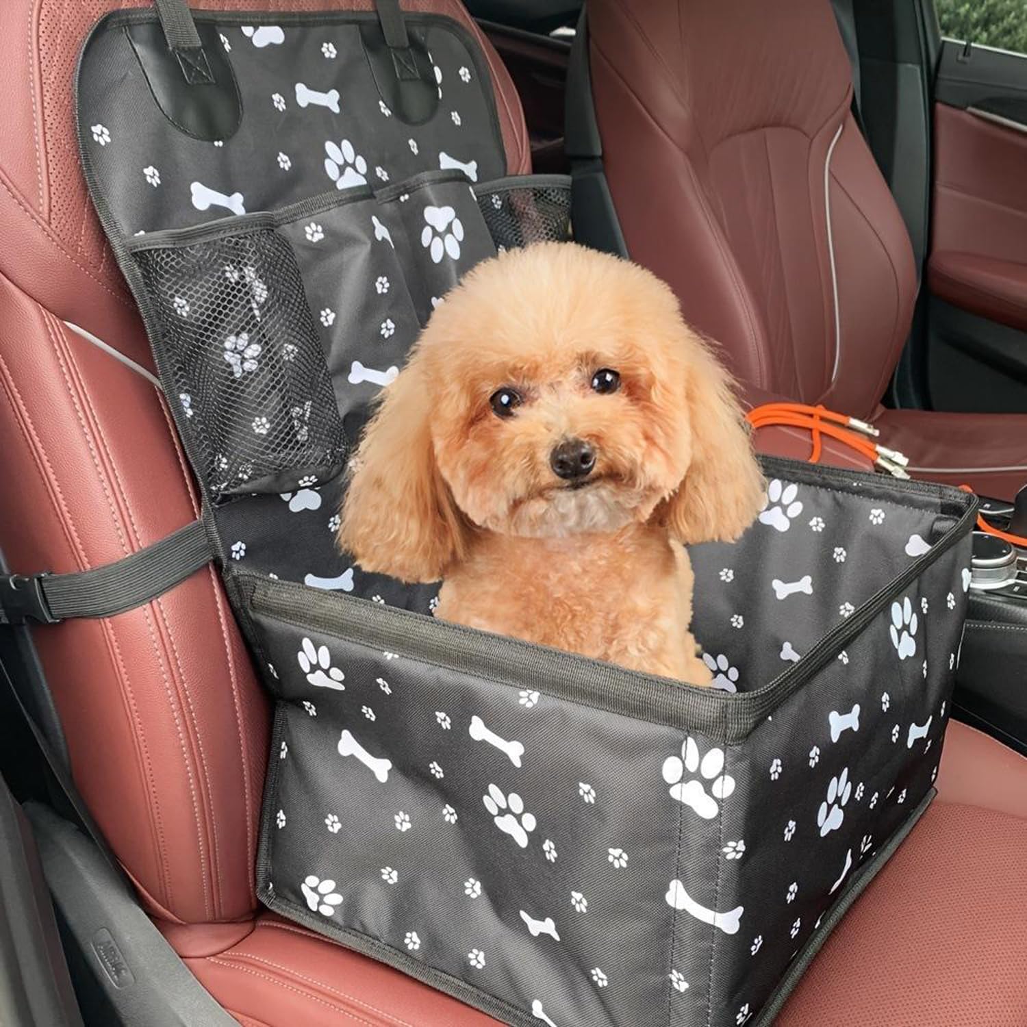 1 asiento de seguridad para mascotas con bolsillos de almacenamiento, a prueba de arañazos, duradero, asiento delantero de coche para pequeño a mediano, 37 x 55 cm (negro)