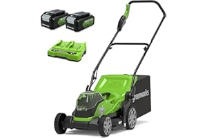Greenworks G24X2LM36K4X Tagliaerba a Batteria per Prati Fino a 840m², Ampiezza di Taglio 36cm, Sacca da 40L CON Due Batterie 2 x 24V (Pari a 48V) 4Ah e Caricabatterie Doppio, Garanzia 3 Anni