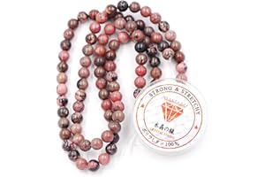 Fukugems Perline con Stretch Cord per Gioielli che fanno Perline di Pietra sciolte per DIY Energy Stone Healing Power Bracelet 8mm=96 pezzi e 1 rotolo cavo Black Stripe Rhodonite 8mm