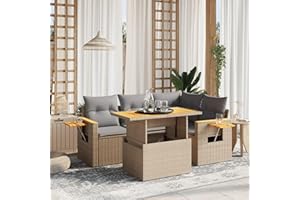 Amorsee Balkon Lounge Klein Verstellbare Tischplatte Balkon Sofa Rattan Gartensofa Gartenlounge Ecklounge Ecksofa Lounge Möbel Outdoor Loungemöbel Balkonsofa Gartenmöbel Balkonmöbel