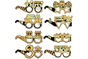ZHONGSHUANG 8 PCS 30th Birthday Party Decorations,30th birthday decorations 30th birthday props 30th Birthday Paper Eyeglasses Decorations,Black Gold Happy 30th Birthday Glasses,Suitable for Men and Women Gifts