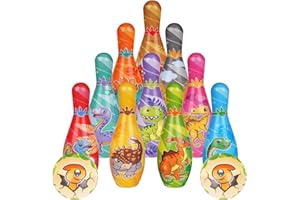 The Magic Toy Shop Soft Bowling Set & Skittles Game Dinosaur Themed - Carnival Games, Educational Indoor/Outdoor Toys for Kids, Toddler Toys for Boys & Girls Age 3 and Up - Fun Learning