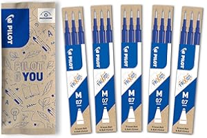 PILOT - 5 Set di 3 Ricariche FriXion - Ricariche per Penne Cancellabili - Compatibili con FriXion Ball e FriXion Ball Clicker - Blu - Punta Media (15 Ricariche)