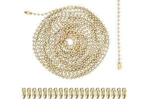 GOSKNOR 3m Cadena Tracción para Ventilador Techo, Extensión Cadena Tracción Luz Metal Premium con Cuentas 3mm y 20uds Conectores Accesorios Prácticos para Luminarias y Manualidades(Dorado)