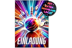 ‎VULAVA 12x Bowling EINLADUNGSKARTEN KINDERGEBURTSTAG Junge Mädchen - die Bowlingbahn PARTY Karten sind die Bowling EINLADUNG für Jungen Kinder GEBURTSTAG KINDERPARTY Kegeln GEBURTSTAGSPARTY Bowlingkugel