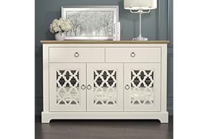 Galano Novara 3 Door 2 Drawer Sideboard, Storage Cabinet and Organizers - Display Cupboard Console - Freestanding Cabinet for Living Room, Entryway, Hallway, Kitchen (Ivory/Oak)