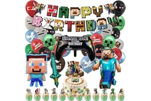 Milygobam 30pcs Birthday Decorations for Boys Girls,Happy Birthday Balloon,Gaming Party Decorations,Cake Topper,Foil Balloons,Gaming Theme Party Supplies Decoration