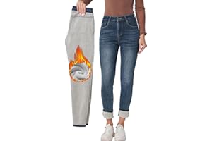 Fakanhui Jeans da donna foderati in pile, invernali, foderati in flanella, jeans termici