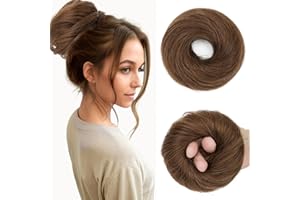Benehair Human Hair Bun Tousled Updo Elastic Hair Bun Hairpiece for Women Donut Accessories Scrunchies Elastic Easy Scrunchie for Girls #4 Medium Brown 25g