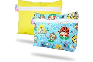 Petit Lulu Borsa Piccola per Bagno | Confezione da 2 Pacchi | Riutilizzabile e Lavabile | Impermeabile | Chiusura a Cerniera | Prodotto in EU (Yellow, School Jungle)